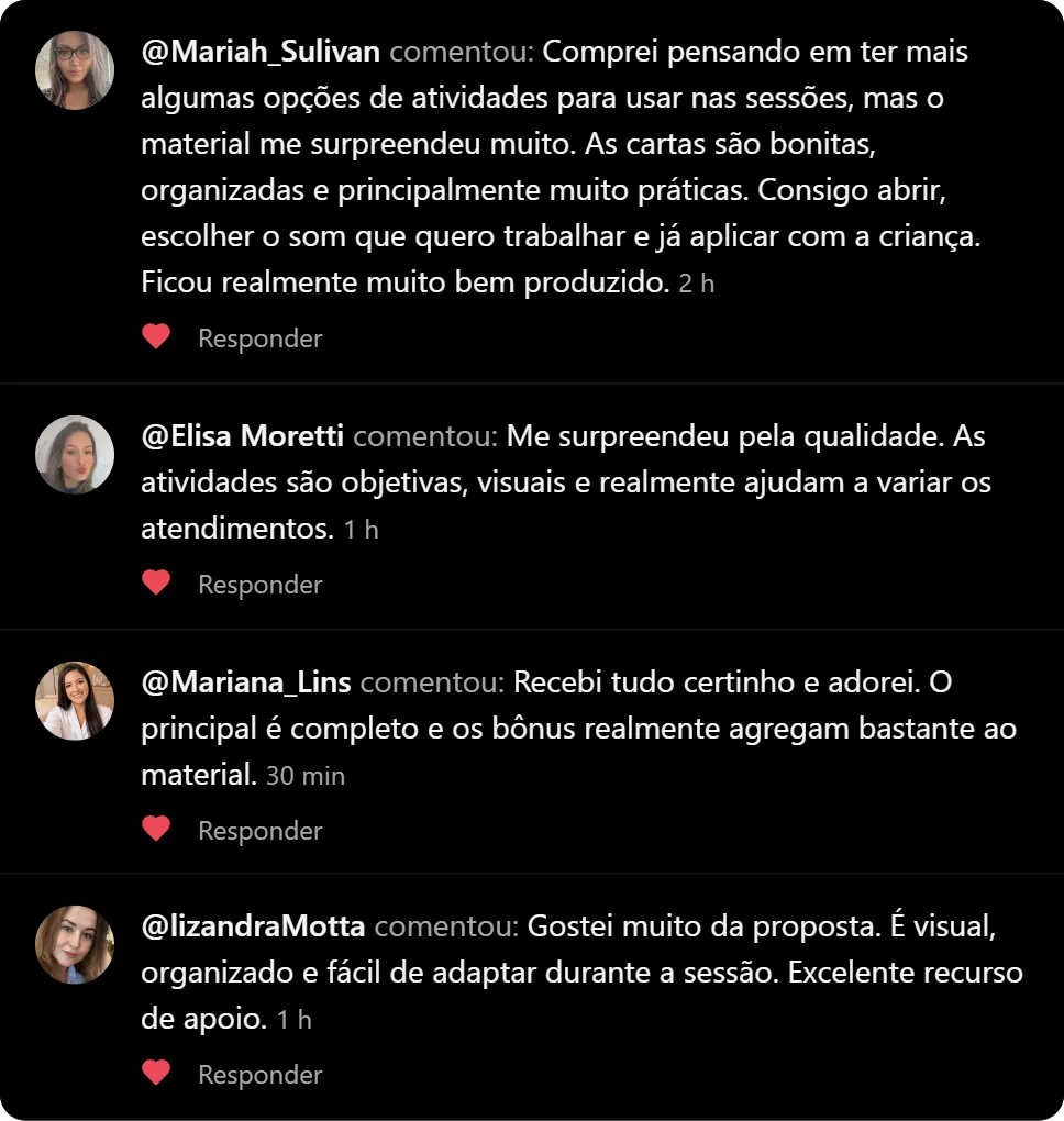 Depoimentos reais de profissionais sobre as cartas interativas